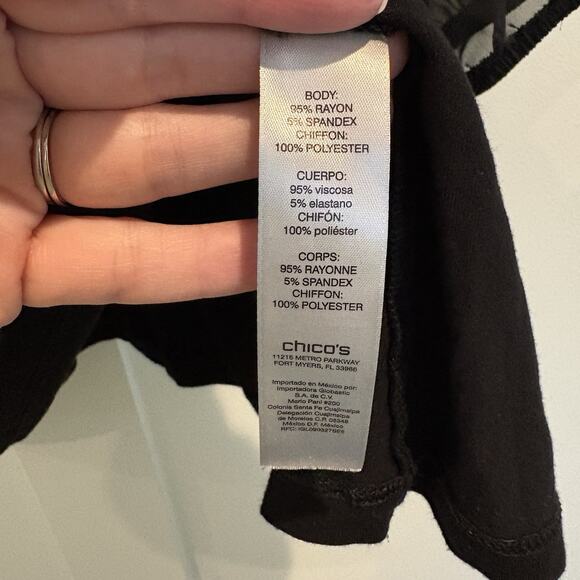 Chico’s Tunic Top Women Large (2) Black Ruffle Tiered Chiffon Elastic Waist - Picture 12 of 13